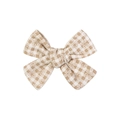 Lazo para el pelo de algodón Gingham con bordado de margaritas blancas para niñas - Estampado de Margaritas y Cuadros / Cuadros Marrones y Blancos