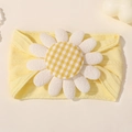 Bandeau souple en nylon jaune pour bébé avec une grande marguerite blanche et motif à carreaux - Jaune Vif (6)
