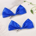 Pair of bright royal blue satin bow hair clips for girls with silver metal duckbill clips - Bow / Bright Blue
