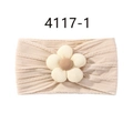 Soft beige floral baby headband with ribbed texture and decorative fabric flower - Beige (4117-1)