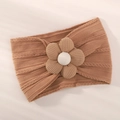 Soft nylon baby headband with knit flower in caramel brown and ribbed texture detail - Dark Brown (4117-3)