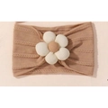 Soft khaki knitted baby headband with a decorative white corduroy flower accessory - Khaki (4117-4)