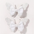 Pair of white sequin butterfly hair clips with faux pearls for baby girls - White