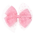 Pink polka dot mesh bow hair clip for girls with ribbed ribbon center detail - Pink (151)