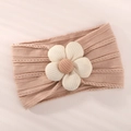 Soft knitted baby headband in dusty rose with large plush cream flower decoration - Lotus Pink (4117-8)