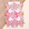 Set of 6 pink glitter butterfly hair clips with pearls and golden metal clips - Butterfly Hair Clip Set / Set of 6 / Pink Lavender Gradient (6G)