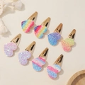 Set di 8 mollette per capelli a forma di cuore con brillantini e finitura arcobaleno - Set da 8 Pezzi Cuore (8C)