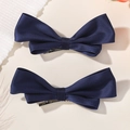 Set van twee marineblauwe satijnen strik haarspeldjes voor meisjes met metalen clip - Donkerblauw
