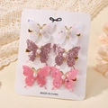 6-piece glittery butterfly hair clips set with pearls in white, purple, and pink colors - Butterfly Hair Clip Set / Set of 6 / Pearl White Lavender Pink (6Y)