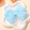 Light blue mesh bow hair clip with polka dots and double layer mesh design for girls - Light Blue (17)