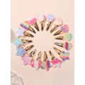 Set di fermagli glitterati a forma di stella e cuore in rosa, viola e arcobaleno - Set Misto da 16 Pezzi (16B)