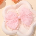 Sweet pink mesh bow hair clip for girls with sparkly sequins and ribbed center ribbon - Deep Pink (24)