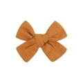 Barrette à cheveux avec nœud en lin jaune moutarde fait main pour filles - Curcuma