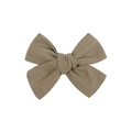 Barrette à cheveux artisanale en lin kaki avec broderie pour petite fille - Kaki