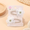 Cute set of two hand-woven daisy flower hair clips in light brown for girls - Style 2A-2