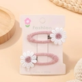 Barrettes à cheveux en tissu rose avec marguerites blanches brodées en lot de deux pièces - Style 2A-9