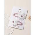 Set di 2 fermagli per capelli con margherite bianche ricamate a mano su rosa - Stile 2A-10