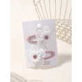 Barrettes à cheveux roses en tissu avec marguerites blanches brodées sur carte de vente - Style 2A-11
