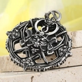 Vintage stainless steel samurai skull pendant displayed on stone texture background - Steel Color Pendant (Without Chain)
