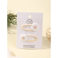 Paire de barrettes à cheveux en tricot beige avec broderie marguerite pour filles - Style 2A-17