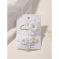 Handmade white embroidered daisy hair clips set for girls with soft pink center - Style 2A-19
