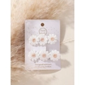 Set of six white embroidered daisy hair clips for girls on a handmade card - Style 2A-24