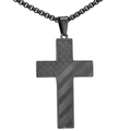 Close-up of matte black stainless steel cross pendant with US flag stars and stripes details - Pendant Only (Without Chain) Black