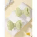 Set of two light green double-layered cotton linen butterfly hair clips for girls - Light Green (2A-18)