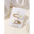 Cute brown knitted daisy hair clip set for girls with handmade floral fabric details - Style 2A-25