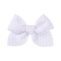 3.3 inch pure white jacquard fabric bow hair clip with textured waffle pattern - White