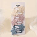 Lot de six jolies barrettes à fleurs brodées en tons beige, rose et bleu - Assortiment de Couleurs Macaron