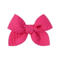 3.3 inch bright pink bow hair clip with textured checkerboard jacquard knit fabric - Rose Red