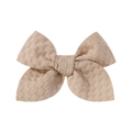 3.3 inch beige jacquard fabric bow hair clip with textured weave for children - Beige
