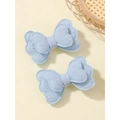 Blue linen double-layer butterfly hair clips for girls with textured honeycomb fabric - Light Blue (2A-15)