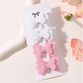 Set of 4 double-layer fabric butterfly hair clips in white and pink embroidery - White Pink Two-color Set (4E)