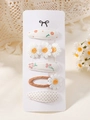 5-teiliges Set süßer Haarspangen für Mädchen mit Gänseblümchen- und Kirschmustern - Orange Kirsch Kombination (5BB)