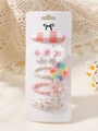 Lot de 5 barrettes bébé avec motifs marguerites et tissu à carreaux sur carte présentoir - Style Tournesol Arc-en-Ciel (5BE)