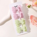 Pink and green double-layer linen butterfly hair clips set for young girls - Pink Green Two-color Set (4K)