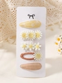 5-piece yellow and white floral embroidery hair clip set for kids on card - 5BF (5 Pcs/Pack)