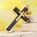 Drielaagse kruis ketting in goud en zwart roestvrij staal voor moderne heren mode - Alleen Hanger (Geen Ketting) / Goud Zwart