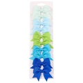Set of 10 mini grosgrain ribbon bow hair clips for baby girls in blue and green shades - Bright Blue Royal Blue Style (10F)