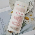 Cute pink 5-piece baby hair clip set with lace flowers and plaid fabric on handmade card - 5Q (5 Pcs/Pack)