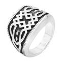 Bague vintage argentée pour homme avec motifs de forêt norvégienne et fini oxydé - US 7 / Acier