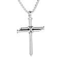 Punk style titanium steel cross pendant necklace featuring two nails with box chain - Silver