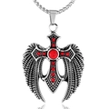 Collier vintage en acier inoxydable avec croix, ailes d'aigle et strass rouges sur une chaîne - Pendentif Strass Rouge Seul (Sans Chaîne) (XD013)