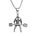 Barbell weightlifting athlete pendant necklace for men in vintage stainless steel finish - Steel (Pendant Only)
