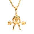 Golden barbell weightlifter pendant necklace for fitness lovers on a white background - Gold (Pendant Only)