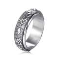 Anillo giratorio vintage de acero inoxidable plateado con grabados étnicos y relieve - US 7 / Color Acero