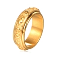 Anillo giratorio de acero inoxidable dorado con grabado del mantra de seis sílabas - US 7 / Todo Dorado