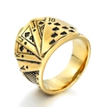 Gold stainless steel poker ring for men featuring royal flush spades pattern - US 7 / Gold Black